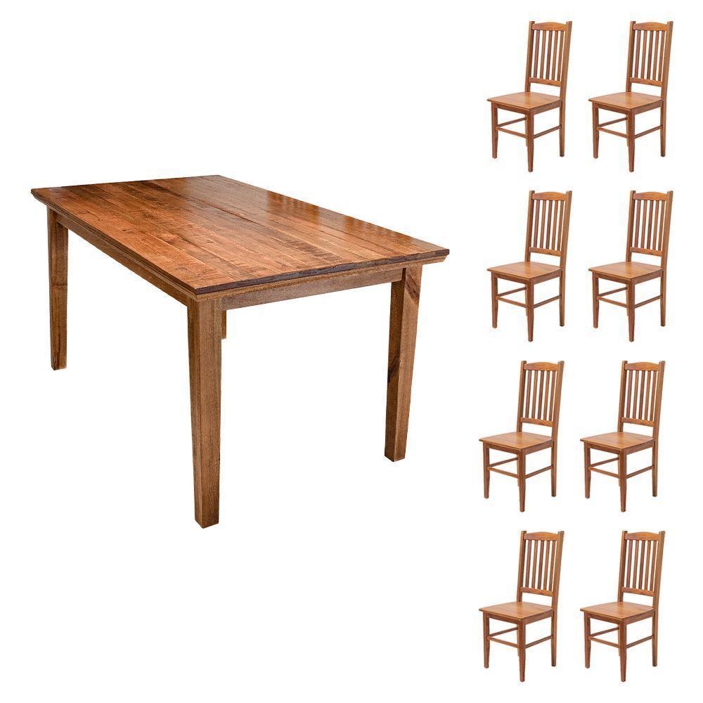 Sala De Jantar Rústica Mesa 2,00m Retangular Com 8 Cadeiras Em Madeira Maciça - Natural - Bege - 6