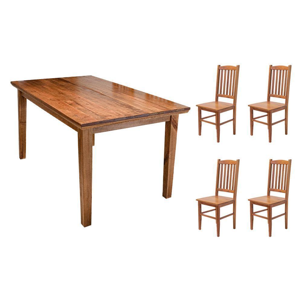Conjunto De Jantar Bh Retangular 1,30m Com 4 Cadeiras Em Madeira Maciça - Natural - Bege - 6