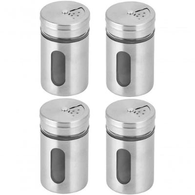 Kit 4 Porta Temperos Inox Visor Vidro Saleiro Pimenteiro