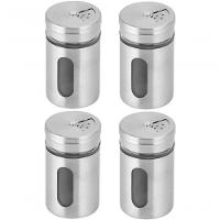 Kit 4 Porta Temperos Inox Visor Vidro Saleiro Pimenteiro - 1