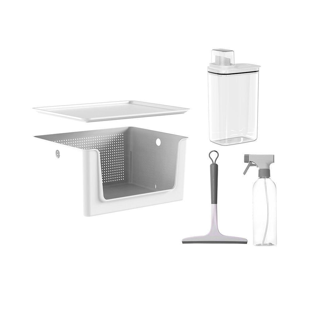 Kit Lavandeira Flow Com Dispenser De Sabão 2,3 L Branco + Borrifador + Rodo + Cesto Com Tampa Ou - 1