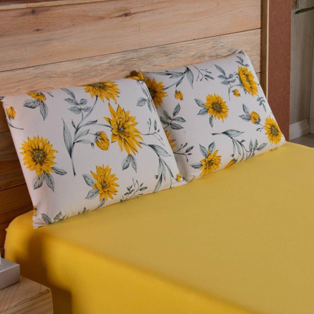 Jogo De Lençol Dallas Soft King 3 Peças Malha 100% Algodão - Amarelo Floral - 2