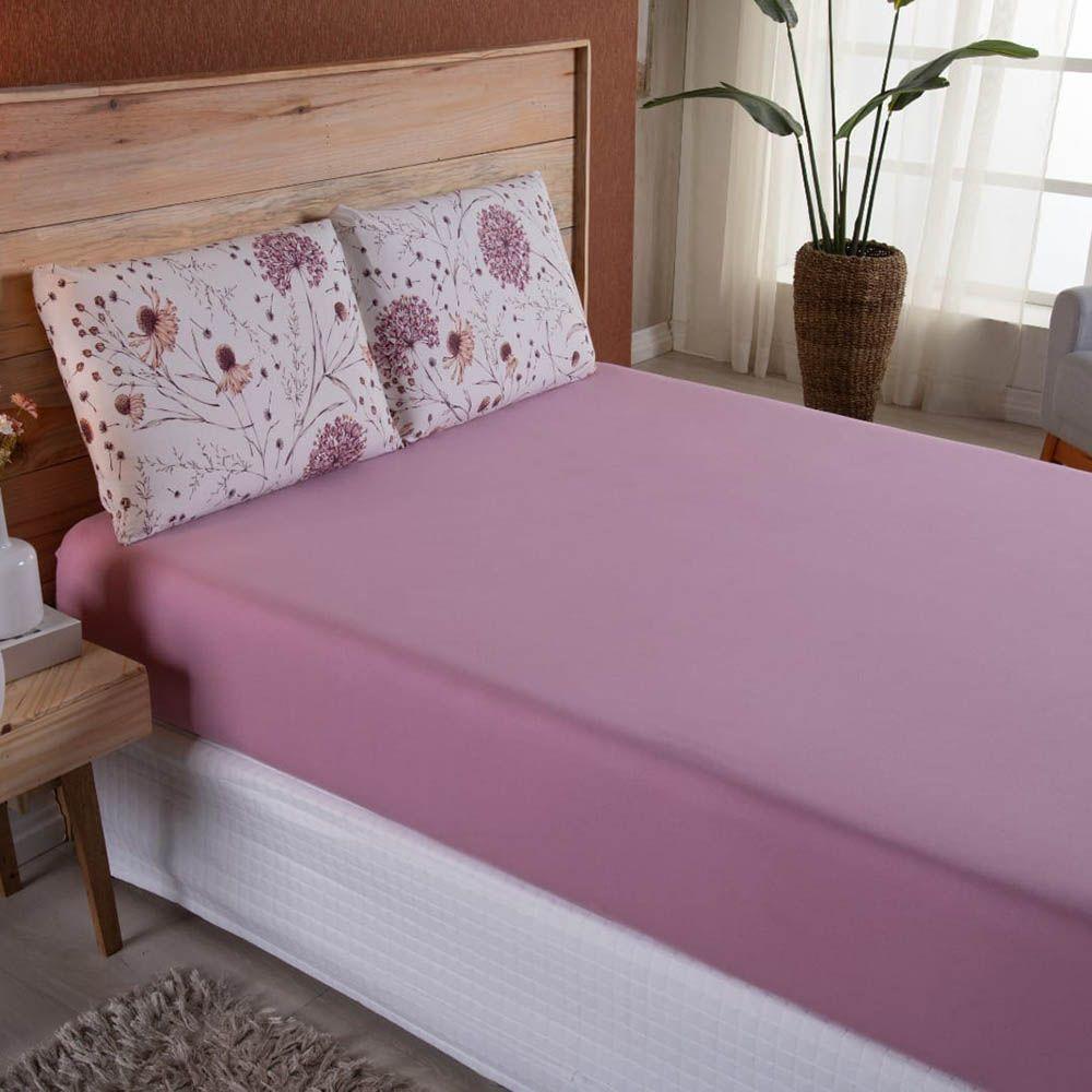 Jogo De Lençol Dallas Soft King 3 Peças Malha 100% Algodão - Rosa Floral - 1