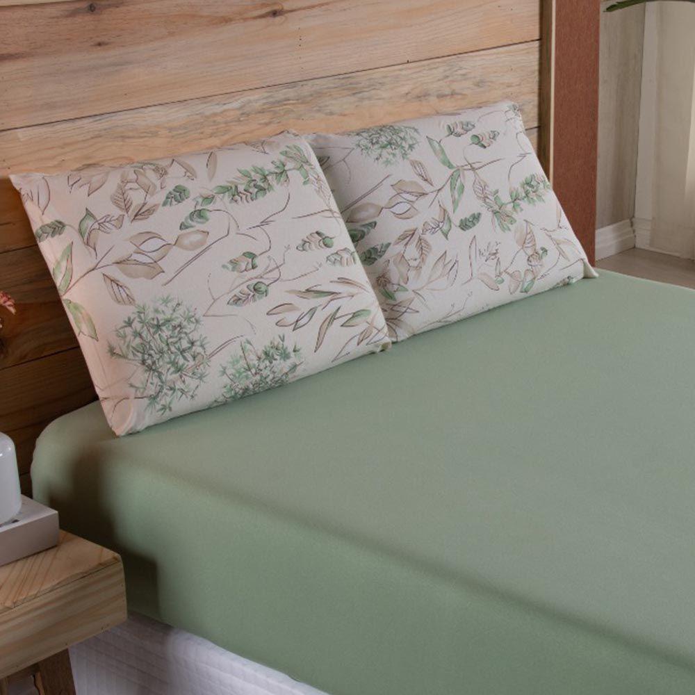 Jogo De Lençol Dallas Soft King 3 Peças Malha 100% Algodão - Verde Floral - 2
