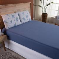 Jogo De Lençol Dallas Soft Queen 3 Peças Malha 100% Algodão - Azul Floral - 1