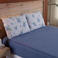 Jogo De Lençol Dallas Soft Queen 3 Peças Malha 100% Algodão - Azul Floral - 2