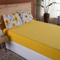Jogo De Lençol Dallas Soft Queen 3 Peças Malha 100% Algodão - Amarelo Floral - 1