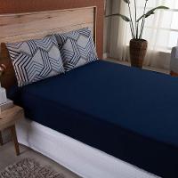 Jogo De Lençol Dallas Soft Queen 3 Peças Malha 100% Algodão - Azul Marinho Geométrico - 1