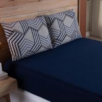 Jogo De Lençol Dallas Soft Queen 3 Peças Malha 100% Algodão - Azul Marinho Geométrico - 2