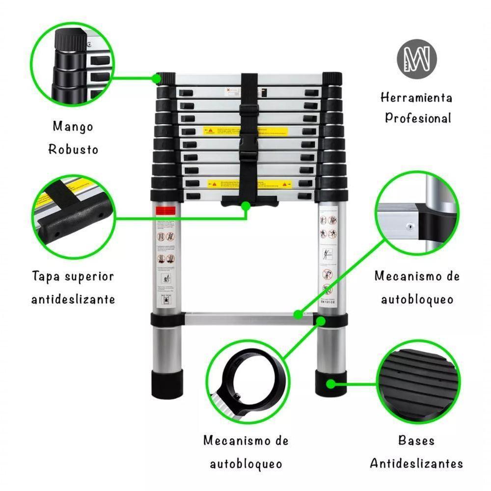 Escada Telescopica Extensiva Aço Inoxidável 11 Degraus 3,2m Cinza - 2