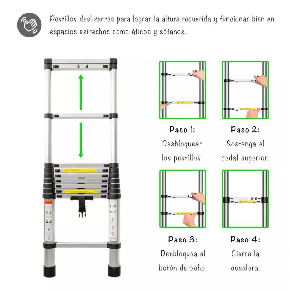 Escada Telescopica Extensiva Aço Inoxidável 11 Degraus 3,2m Cinza - 6