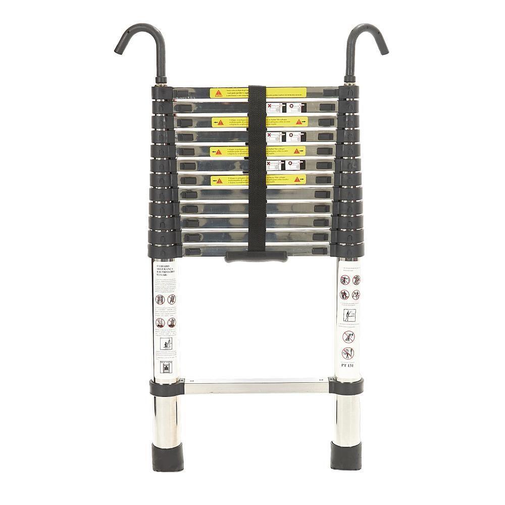 Escada Telescopica Extensiva Aço Inoxidável 13 Degraus 3,8m Cinza - 1