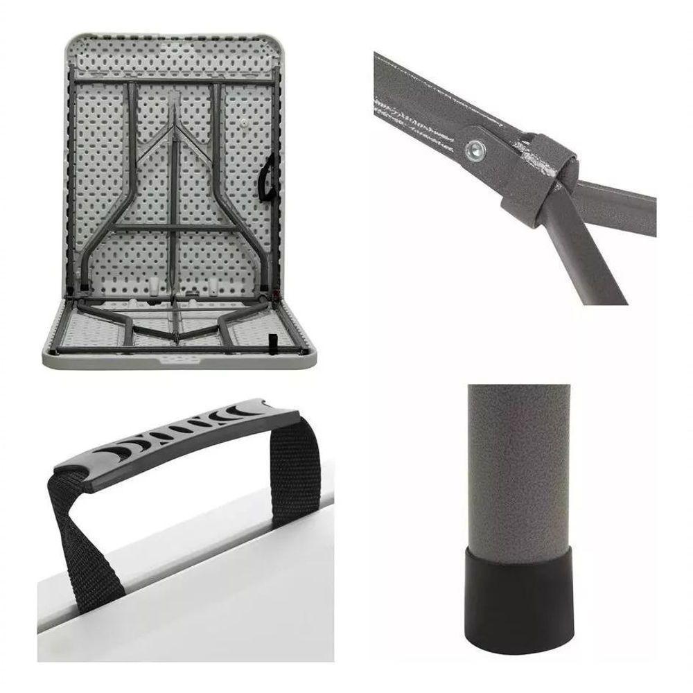 Kit 2 Mesas Picnic Dobrável Vira Maleta Portátil Com Alça 1,80m Branca - 3