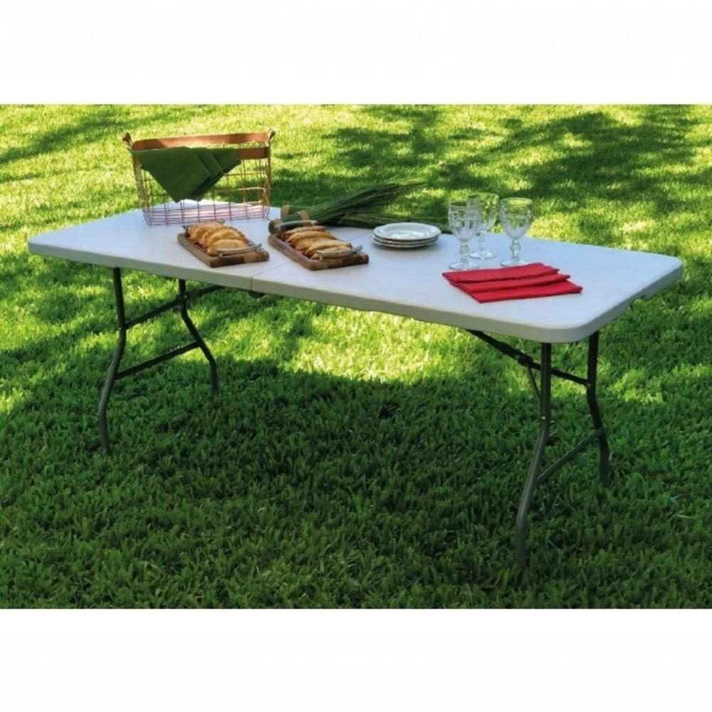Kit 2 Mesas Picnic Dobrável Vira Maleta Portátil Com Alça 1,80m Branca - 5