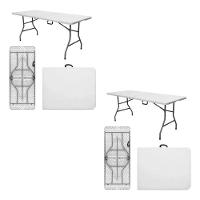 Kit 2 Mesas Picnic Dobrável Vira Maleta Portátil Com Alça 1,80m Branca - 2