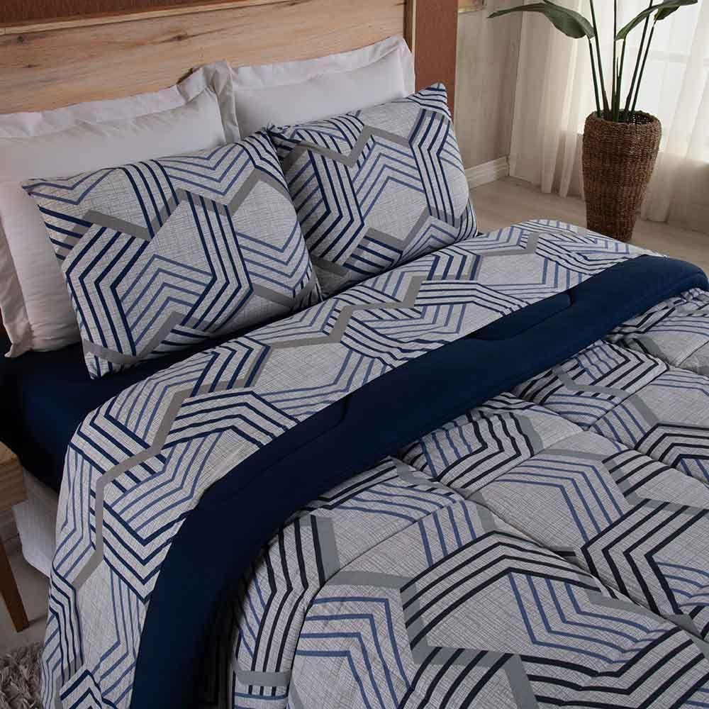 Edredom King Dallas Soft Malha 100% Algodão Dupla Face 01 Peça - Azul Marinho Geométrico - 2