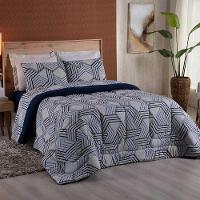 Edredom King Dallas Soft Malha 100% Algodão Dupla Face 01 Peça - Azul Marinho Geométrico - 1