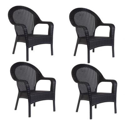 Kit 4 Poltronas Rattan Qatar Preta