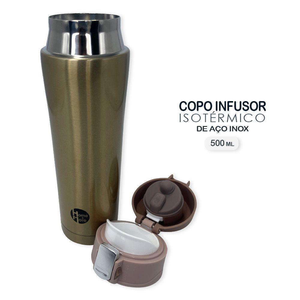 Garrafa Isotérmica Inox Dourada Tampa Antivazamento 500ml - 3