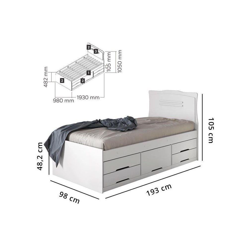 Cama Solteiro Multifuncional Júlia C- 5 Gavetas Cinamomo-off White - Conquista - 6