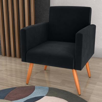 Poltrona Decorativa Luan Para Sala Veludo Preto Mais de Casa