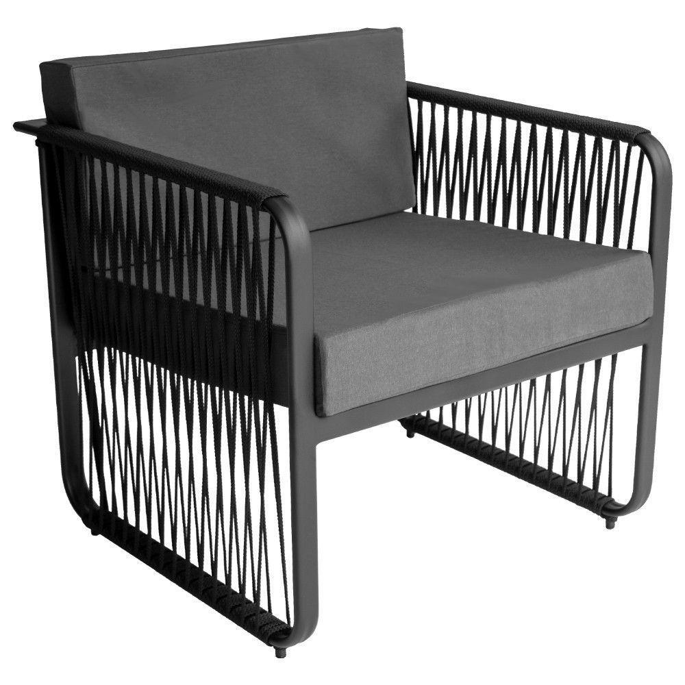 Conjunto 2 Poltronas E Mesa Centro Corda Náutica Santiago Preto-cinza - 4