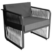 Conjunto 2 Poltronas E Mesa Centro Corda Náutica Santiago Preto-cinza