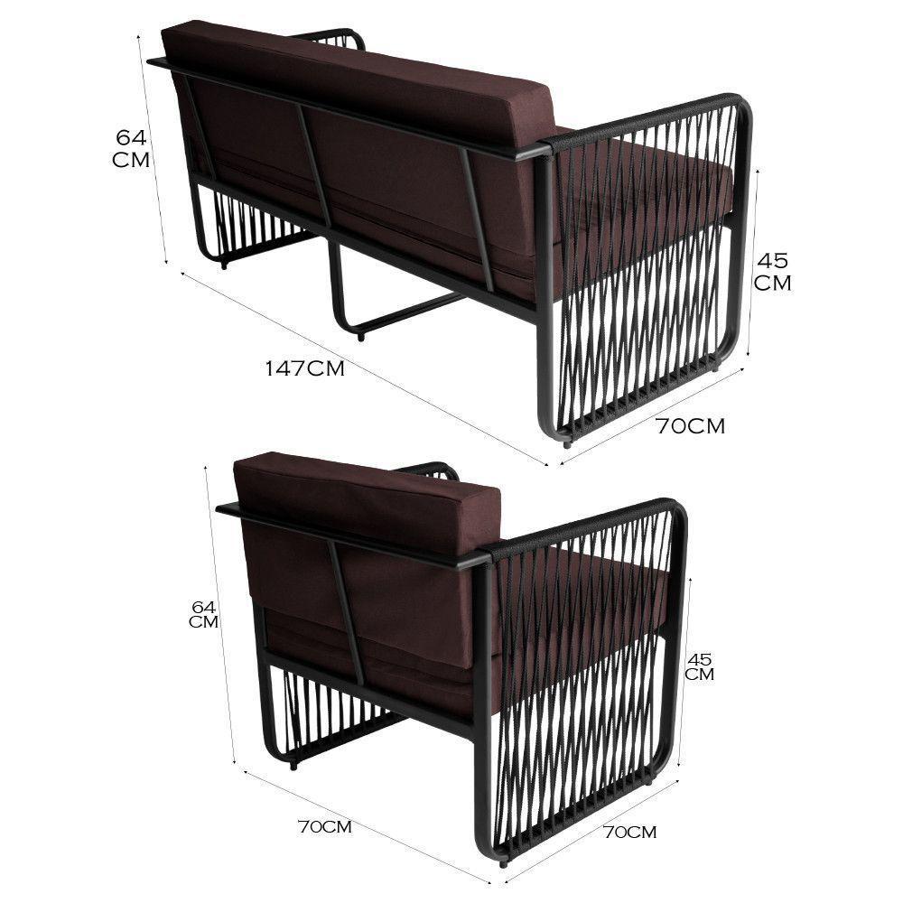 Conjunto 2 Poltronas E Namoradeira Corda Náutica Santiago Preto-marrom - 6