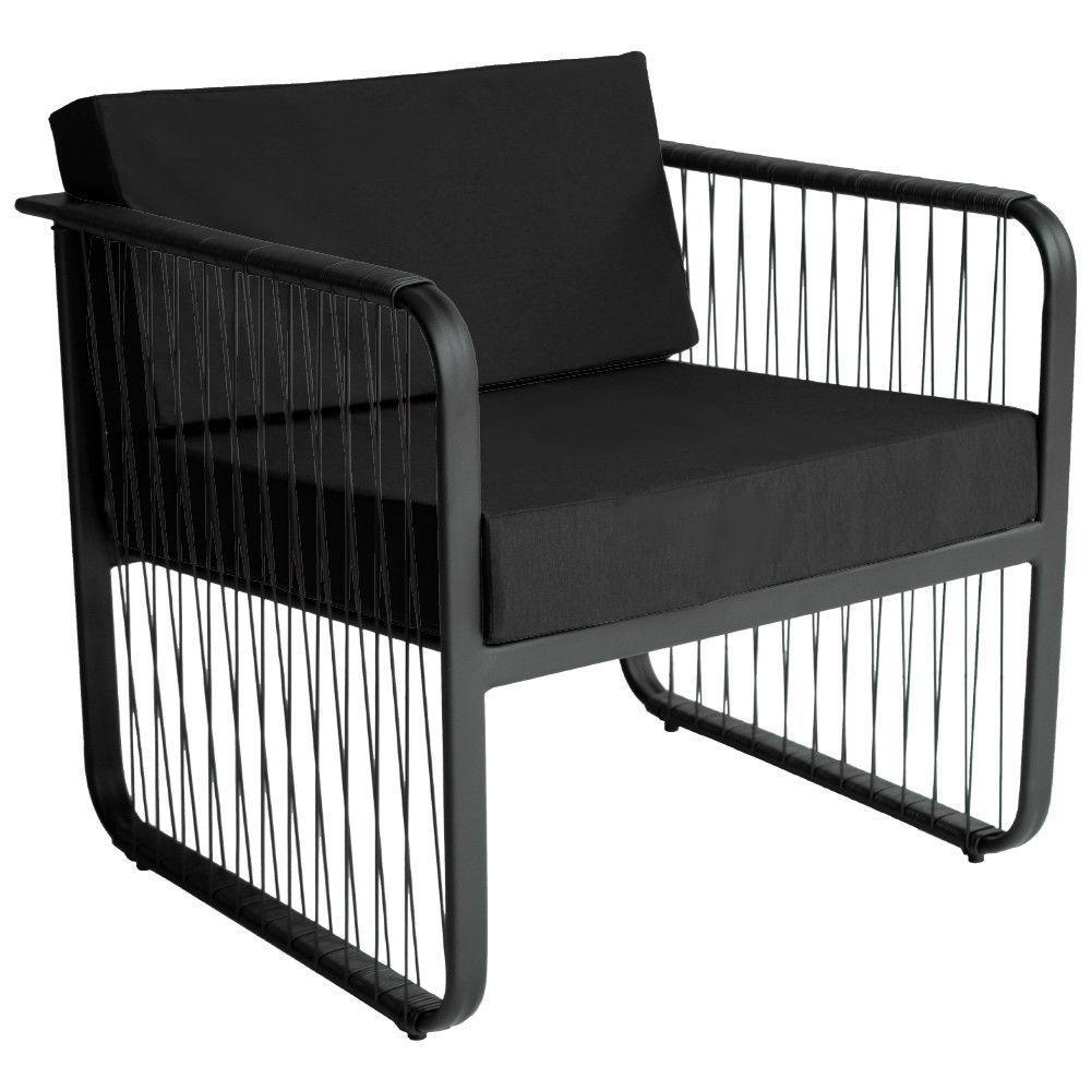 Conjunto 2 Poltronas E Mesa Centro Fibra Sintética Santiago Preto-preto - 4