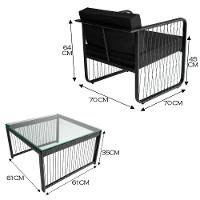 Conjunto 2 Poltronas E Mesa Centro Fibra Sintética Santiago Preto-preto - 2