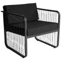 Conjunto 2 Poltronas E Mesa Centro Fibra Sintética Santiago Preto-preto