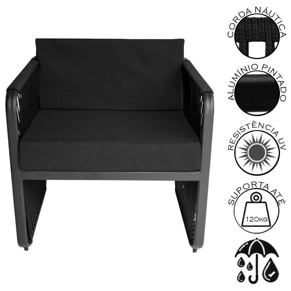 Conjunto 2 Poltronas área Externa Corda Náutica Santiago Preto-preto - 2