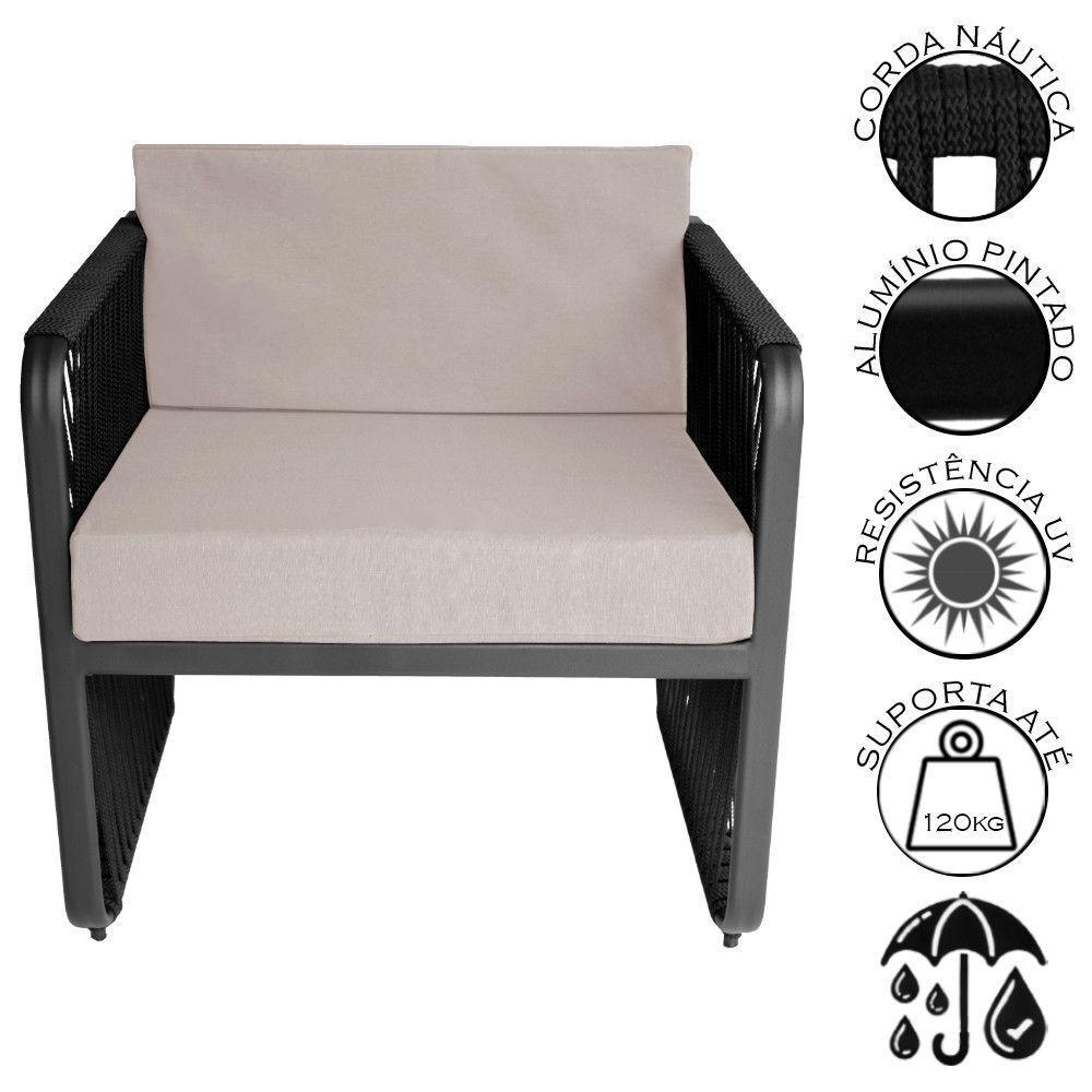 Conjunto 2 Poltronas E Mesa Centro Corda Náutica Santiago Preto-branco - 3