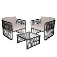 Conjunto 2 Poltronas E Mesa Centro Corda Náutica Santiago Preto-branco - 1