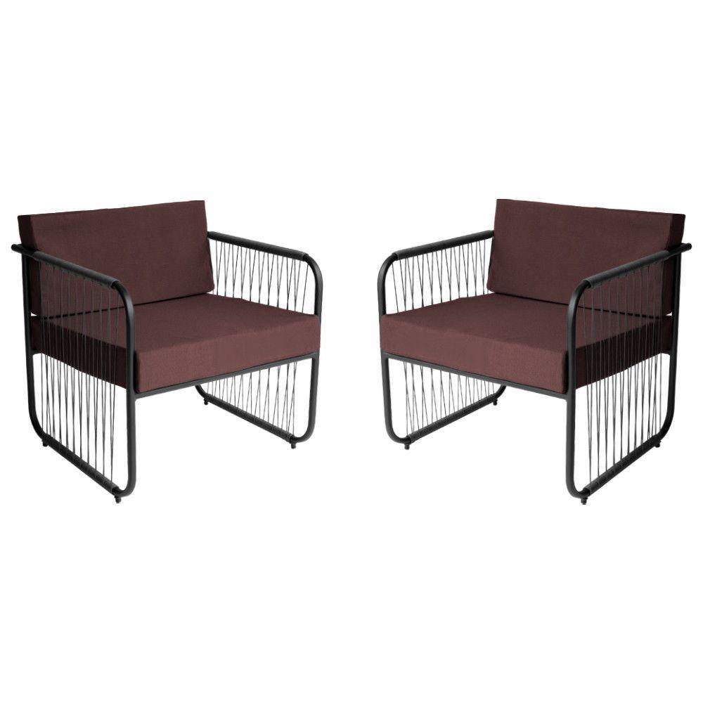 Conjunto 2 Poltronas área Externa Fibra Sintética Córdova Preto-marrom - 1