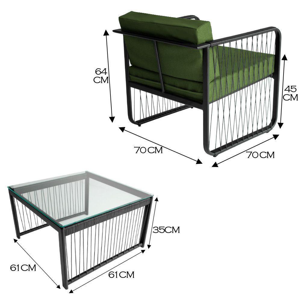 Conjunto 2 Poltronas E Mesa Centro Fibra Sintética Santiago Preto-verde - 2