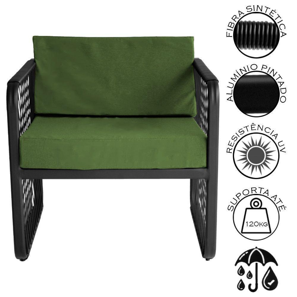 Conjunto 2 Poltronas E Mesa Centro Fibra Sintética Santiago Preto-verde - 7