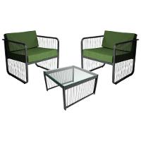 Conjunto 2 Poltronas E Mesa Centro Fibra Sintética Santiago Preto-verde - 1