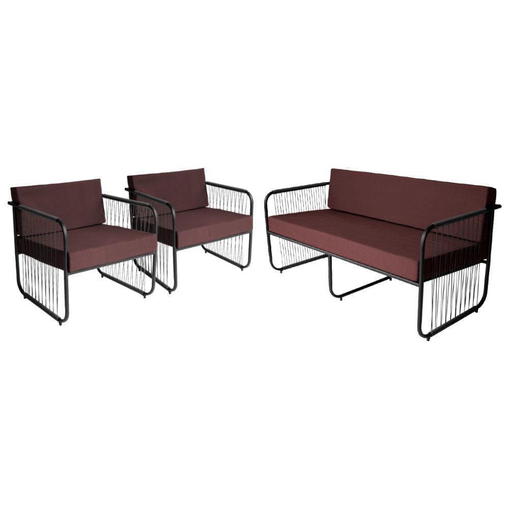 Conjunto 2 Poltronas E Namoradeira Fibra Sintética Córdova Preto-marrom - 1