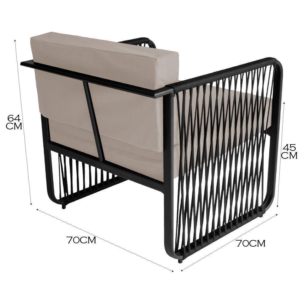 Conjunto 2 Poltronas área Externa Corda Náutica Santiago Preto-branco - 2