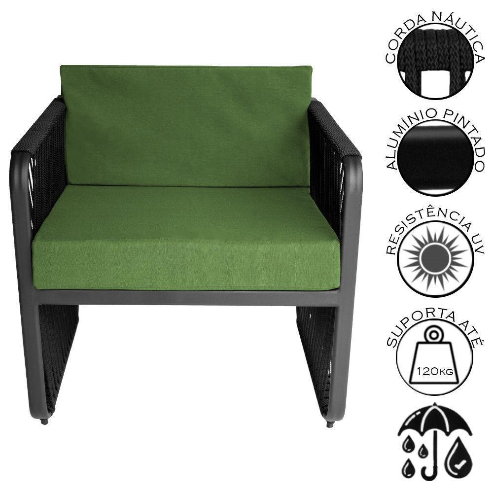 Conjunto 2 Poltronas E Mesa Centro Corda Náutica Santiago Preto-verde - 2