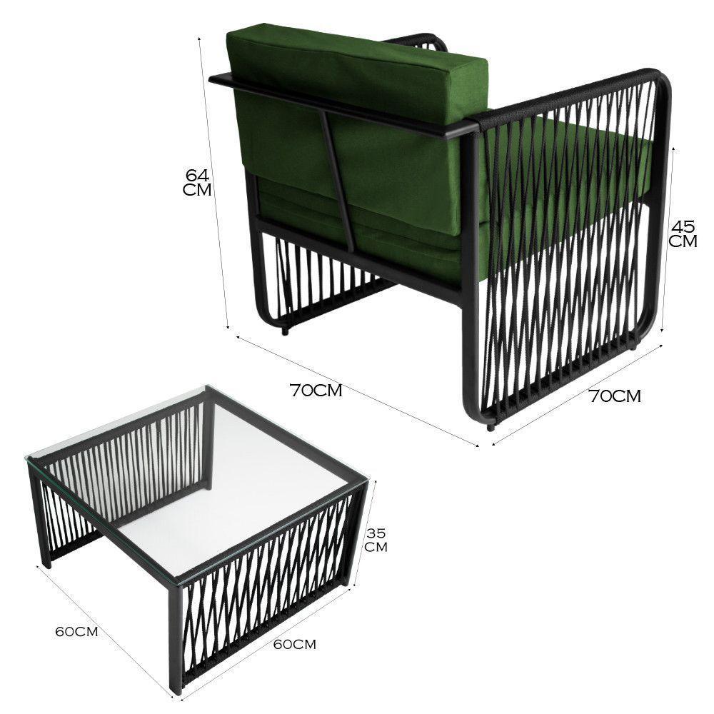 Conjunto 2 Poltronas E Mesa Centro Corda Náutica Santiago Preto-verde - 4