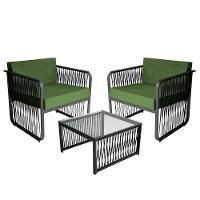 Conjunto 2 Poltronas E Mesa Centro Corda Náutica Santiago Preto-verde - 1