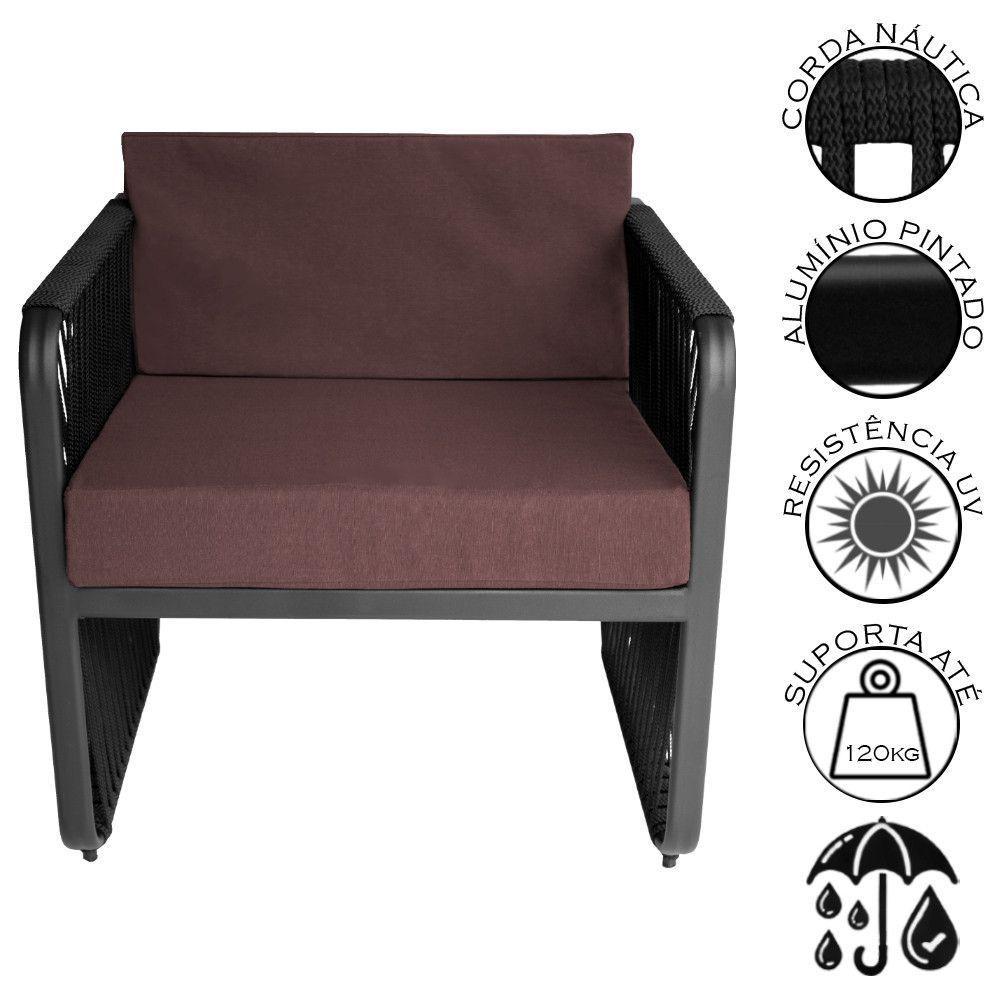 Conjunto 2 Poltronas área Externa Corda Náutica Santiago Preto-marrom - 3