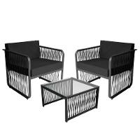 Conjunto 2 Poltronas E Mesa Centro Corda Náutica Santiago Preto-preto - 1