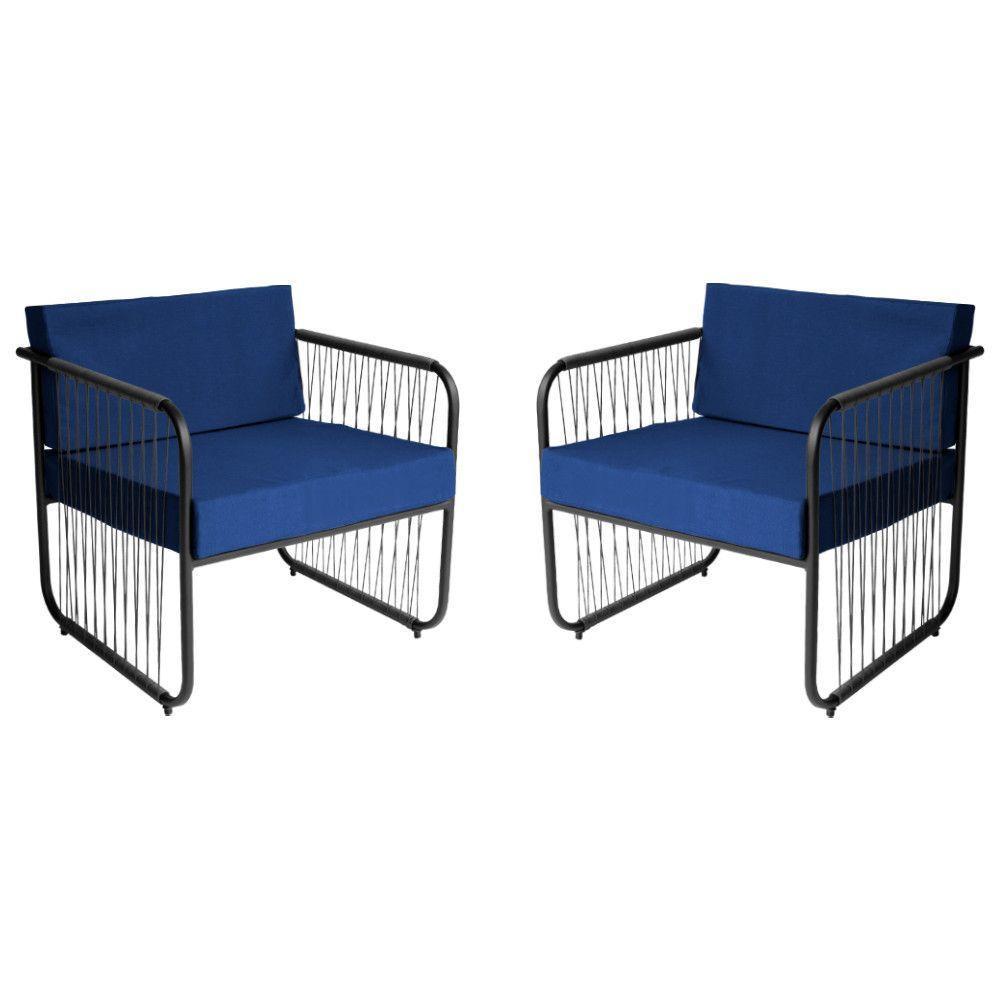 Conjunto 2 Poltronas área Externa Fibra Sintética Córdova Preto-azul - 1