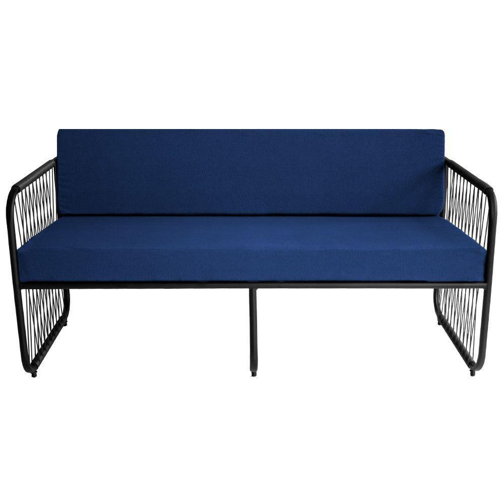 Conjunto 2 Poltronas E Namoradeira Fibra Sintética Córdova Preto-azul - 4