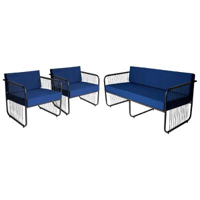 Conjunto 2 Poltronas E Namoradeira Fibra Sintética Córdova Preto-azul