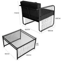 Conjunto 2 Poltronas E Mesa Centro Fibra Sintética Córdova Preto-preto