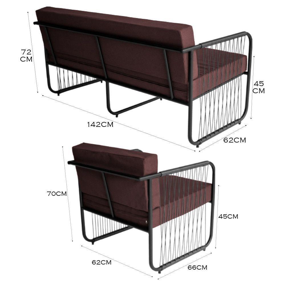 Conjunto 1 Poltronas E Namoradeira Fibra Sintética Córdova Preto-marrom - 5